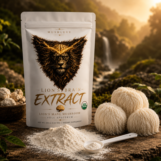 Organic Lion's Mane Extract Powder | 100g | Full Fruiting Body | MushLuvv's Lion's Brain